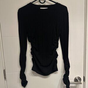 Ruched Black Long Sleeve Top